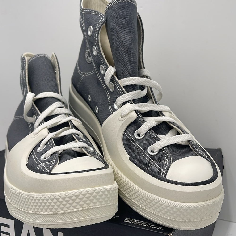 Converse Men’s A05116C CTAS CONSTRUCT HI CYBER GREY/VINTAGE WHITE/EGRET Platform - Picture 5 of 16
